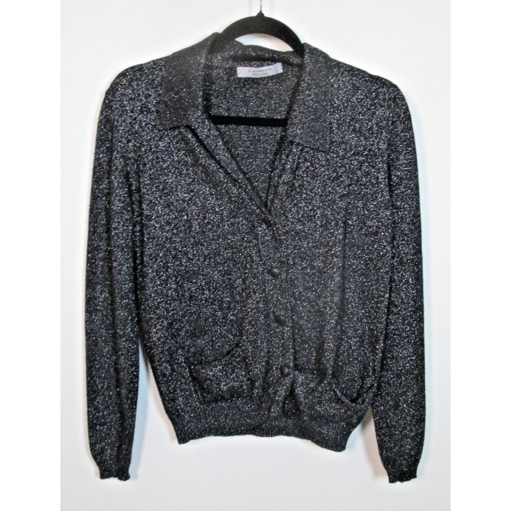 D. Exterior Sweater Cardigan Small Black Silver Sparkle Cashmere Blend Italy‎